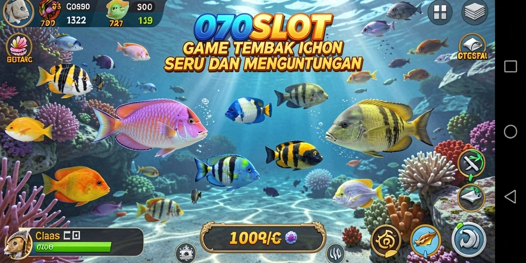 Screenshot gameplay <strong>070SLOT</strong> yang memperlihatkan aksi menembak ikan.