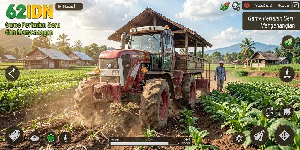 Screenshot gameplay 62IDN menunjukkan ladang yang hijau dan pesona pertanian.