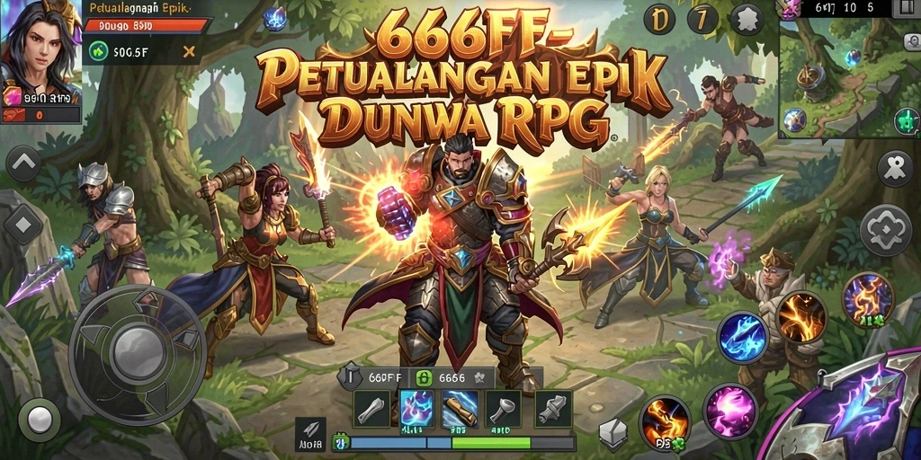 Tangkapan layar utama 666FF menunjukkan aksi pertarungan RPG yang intens.
