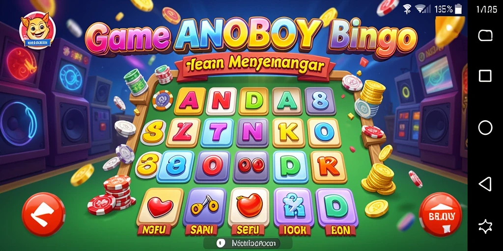 Tampilan gameplay ANOBOY yang penuh warna dan menarik saat bermain Bingo.