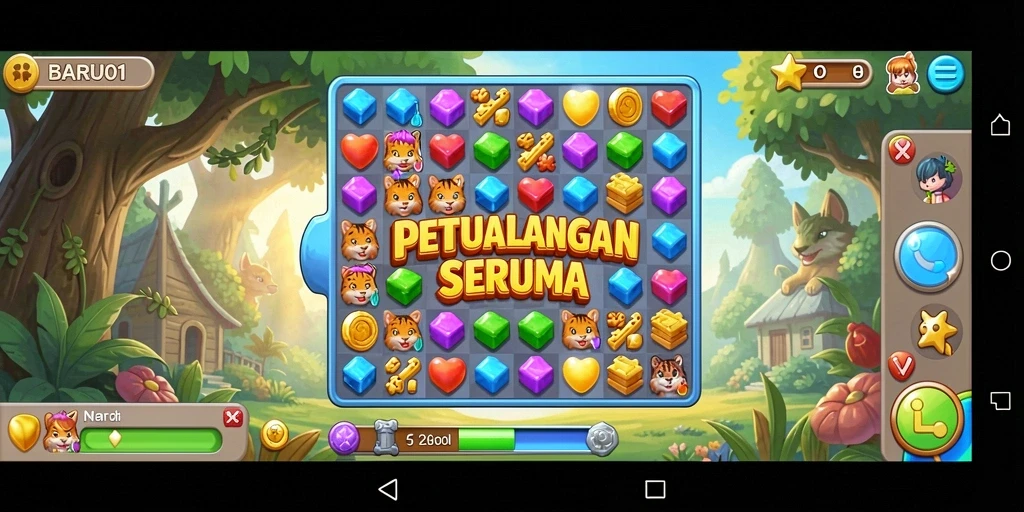 Tampilan gameplay BARU01 yang memikat dalam pencocokan Match-3.