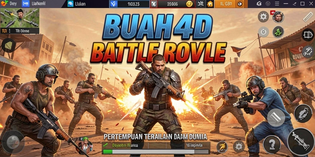 Tampilan mendebarkan dari gameplay BUAH4D dalam pertempuran Battle Royale.