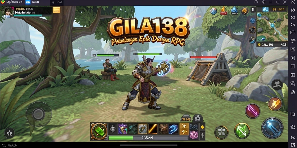 Screenshot menunjukkan karakter bertarung melawan monster dalam mahakarya RPG.