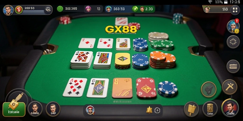 Tangkapan layar gameplay GX88 menunjukkan suasana bermain Gaple yang seru.