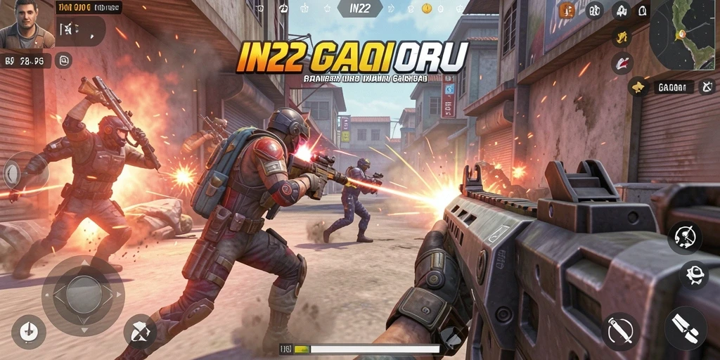 Tampilan gameplay IN22 memperlihatkan aksi tembak-menembak yang seru.