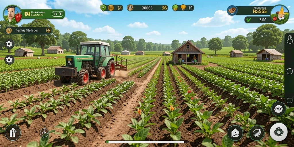 Screenshot utama INS55 menampilkan aktivitas berkebun yang memukau.