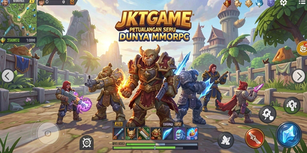Screenshot dari gameplay JKTGAME yang menunjukkan pertempuran seru di dunia MMORPG.