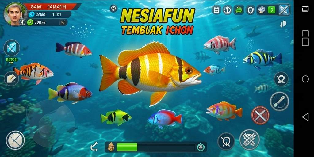 Tangkapan layar <strong>NESIAFUN</strong> menunjukkan aksi menembak ikan yang seru.