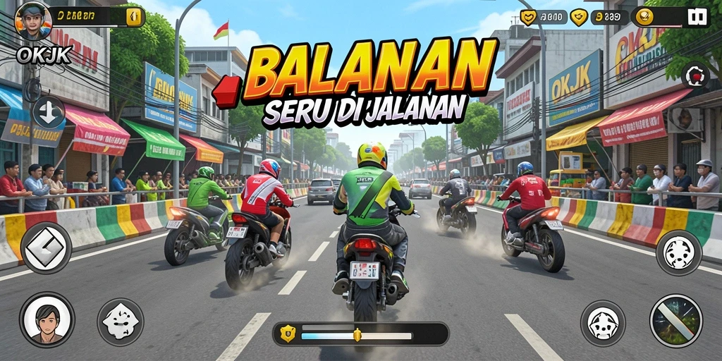 Gameplay balapan seru dan mendebarkan di OKJK.