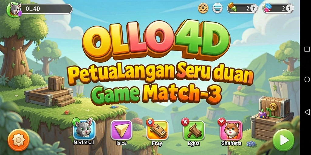 Tampilan gameplay OLLO4D yang menawan dan penuh warna dalam genre Match-3.