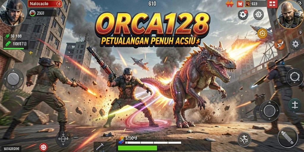 Tampilan seru gameplay ORCA128 yang penuh aksi.