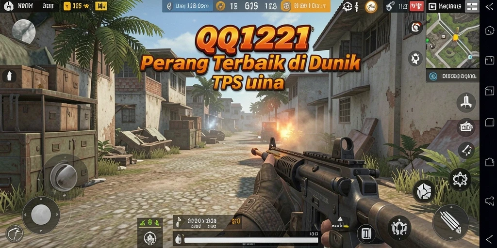 Screenshot gameplay QQ1221 menampilkan aksi menembak yang intens.