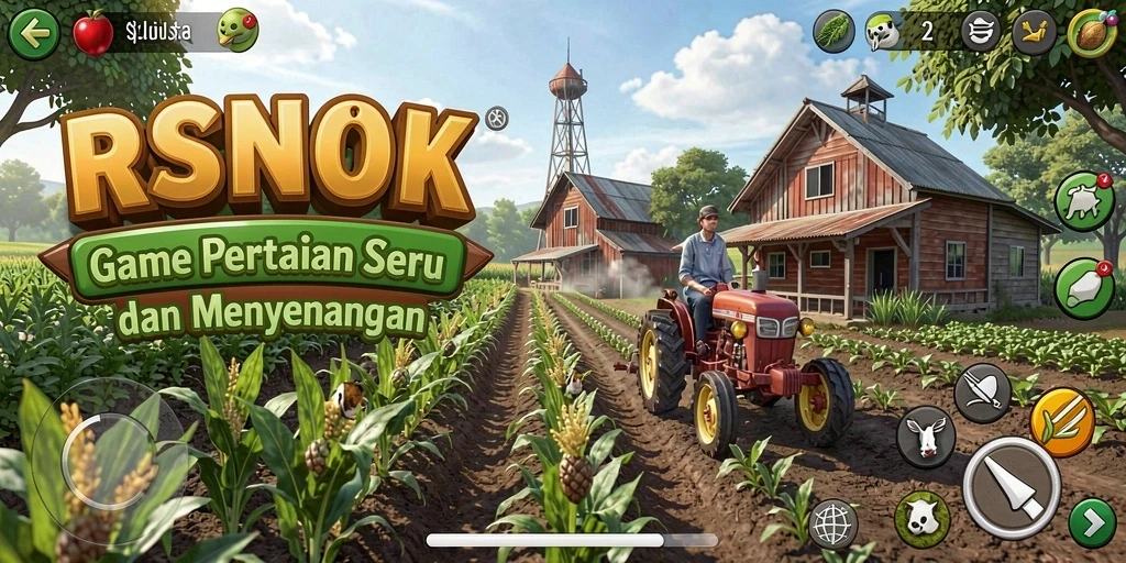 Tampilan screenshot game RSNOK dengan suasana pertanian yang cantik.