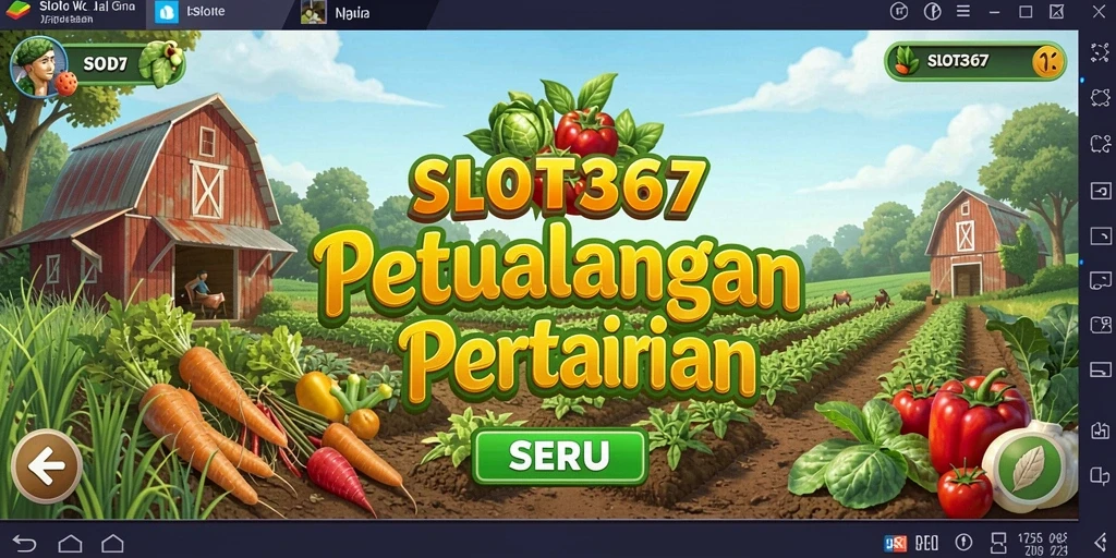 Screenshot dari gameplay SLOT367 menampilkan suasana pertanian yang ceria.