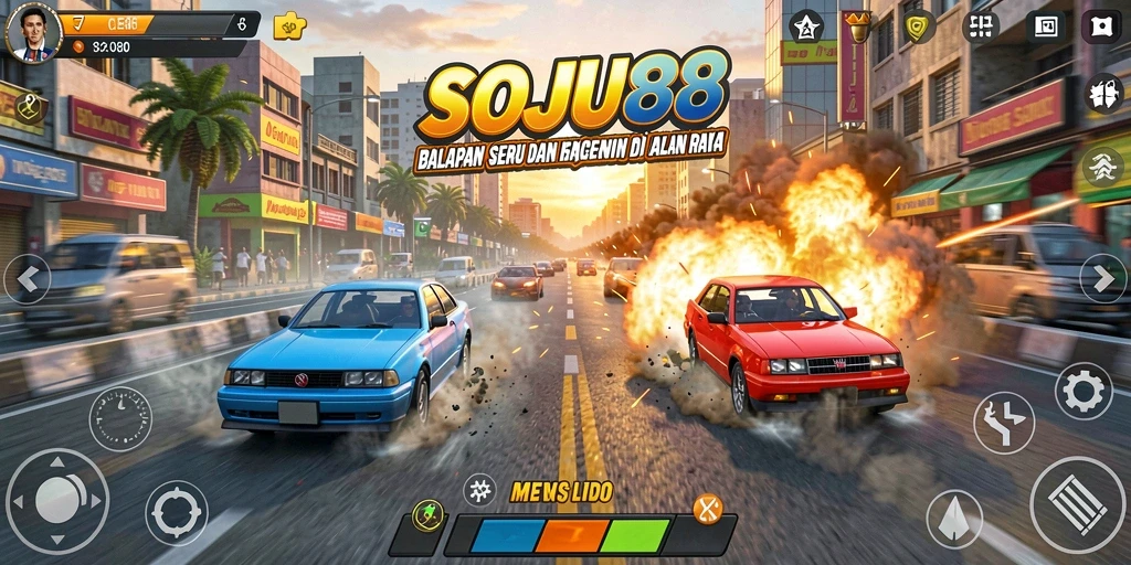 Gameplay balap seru di SOJU88 dengan mobil dan lintasan yang menantang.