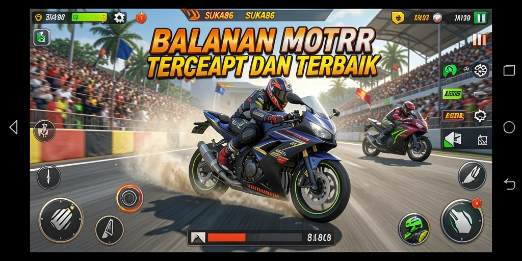 Gameplay seru SUKA86 dengan balapan motor yang menantang.