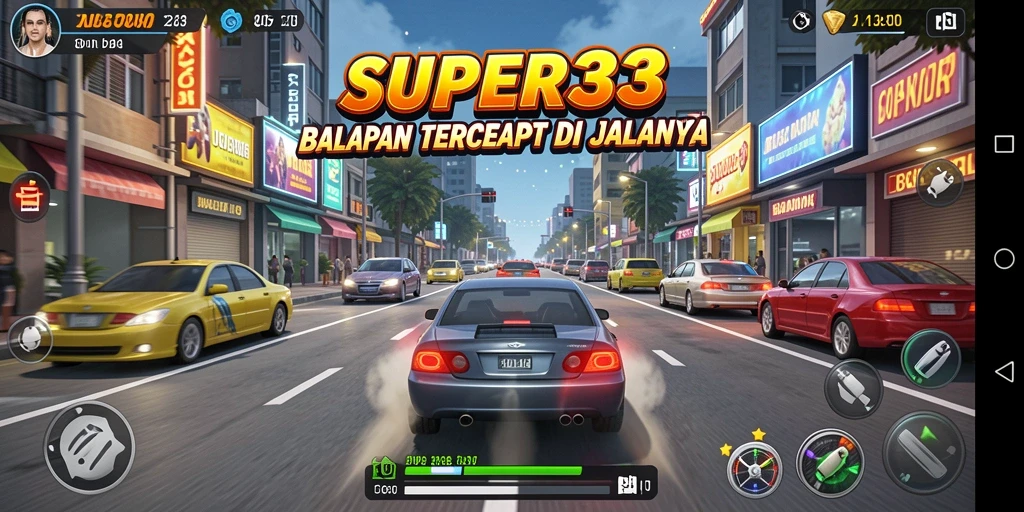 Gameplay SUPER33 yang menegangkan saat balapan di lintasan.
