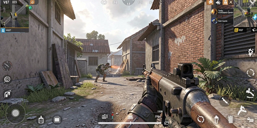 Tangkapan layar gameplay V87 yang menegangkan dan penuh aksi.