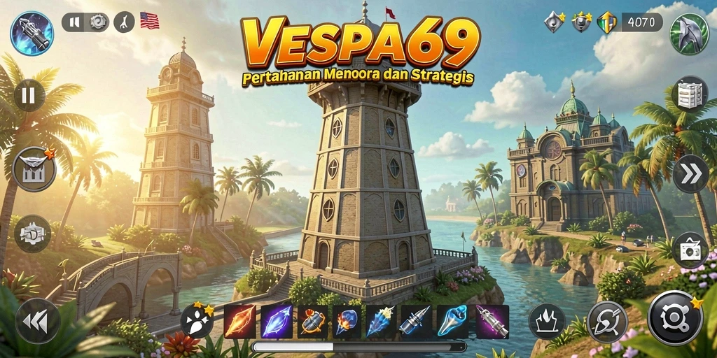 Tampilan gameplay VESPA69 yang menegangkan dalam Tower Defense.