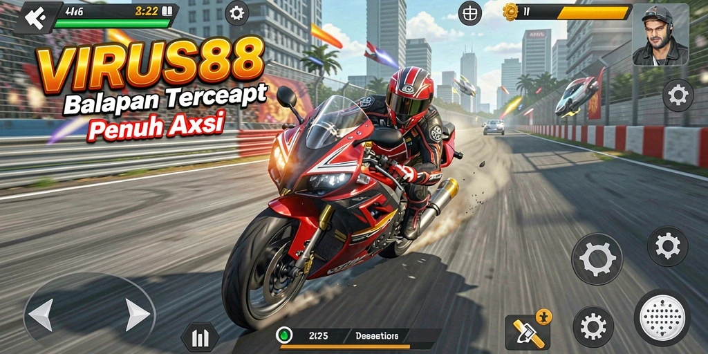 Screenshot gameplay menunjukkan aksi balapan motor yang mendebarkan.