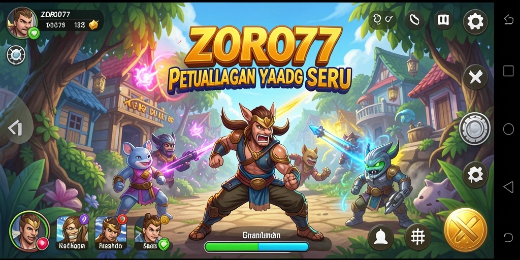 Tampilan gameplay ZORO77 yang menegangkan dan penuh warna.